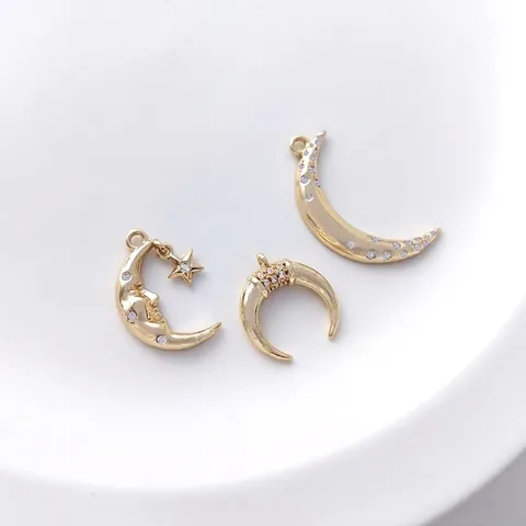 Pendentif Lune Cuivre Plaqué Or 14K Incrusté De Zircone Charmes Étoile Lune Pour Fabrication De Bijoux DIY