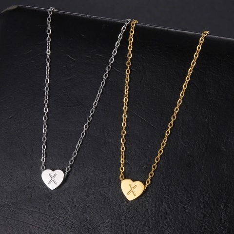 Collana con Pendente a Forma di Cuore con Lettera Iniziale in Acciaio Inossidabile per Donna Uomo Colore Argento Gioielli Regalo
