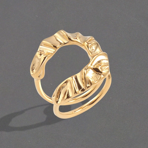 Minimalist Irregular Crinkle Wavy Texture Copper Ring Double Layer Adjustable Open Ring For Women Ins Style Aesthetic