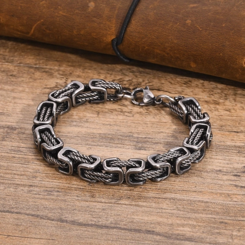 Men Byzantine Bracelet Stainless Steel Braided Square Link Chain Vintage Industrial Punk Style Jewelry Gift For Him