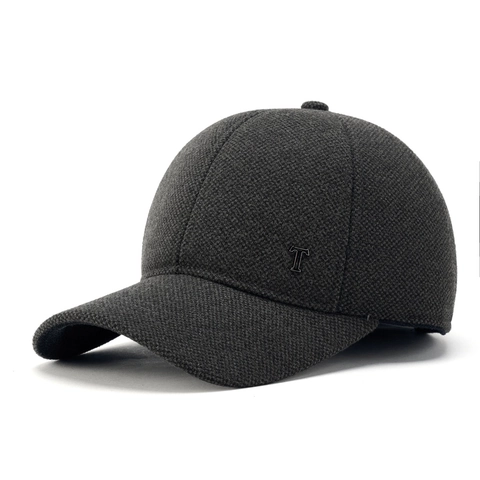 Men Winter Baseball Cap Thick Fleece Lined Ear Flaps Warm Windproof Tweed Polyester Wool Outdoor Sport Hat Metal T Decor