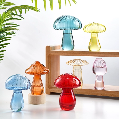 Paddenstoelvormige Glazen Vaas Kleurrijke Hydrocultuur Plantencontainer Desktop Bloemenfles Decoratief Ornament Voor Thuis Kantoor