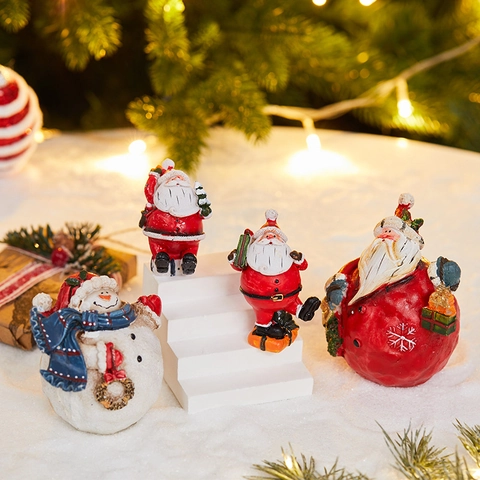 Ornements De Noël En Résine Père Noël Et Bonhomme De Neige Figurines Miniatures De Paysage Micro Pour Décoration De Table