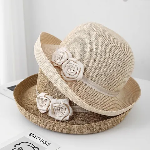 Elegante Damen Strohhut Glockenhut Mit Rosenblüten Schleife Sonnenschutz Sommer Strand Fischerhut Mit Breiter Krempe