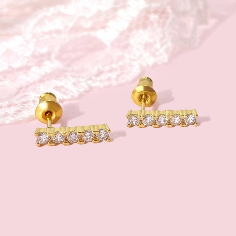 Minimalistische Stab Ohrstecker Messing Vergoldet AAA Zirkonia Reihe Geometrisch Eleganter Schmuck Für Damen