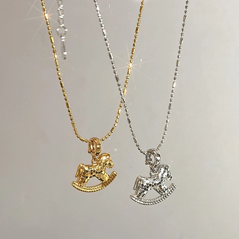 Hobbelpaard Hanger Ketting 18K Verguld Koper Minimalistische Sieraden Elegante Sleutelbeen Ketting Voor Dames
