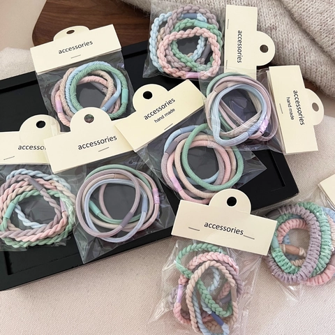 Woven Fabric Elastic Hair Ties Candy Color Ponytail Holder Braided Pattern For Women Girls
