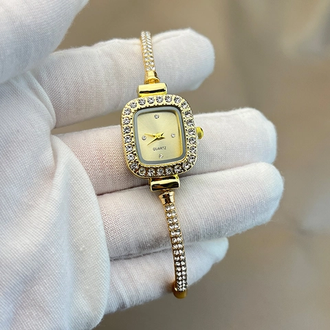 Elegant Women Quartz Watch Square Rhinestone Dial Alloy Metal Adjustable Bracelet Fashion Wristwatch For Ladies