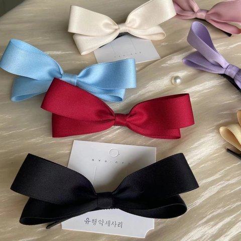 Pinza Para El Pelo Con Lazo De Satén De Color Sólido Horquilla De Pico De Pato Elegante Tocado De Tela Para Mujeres Y Niñas