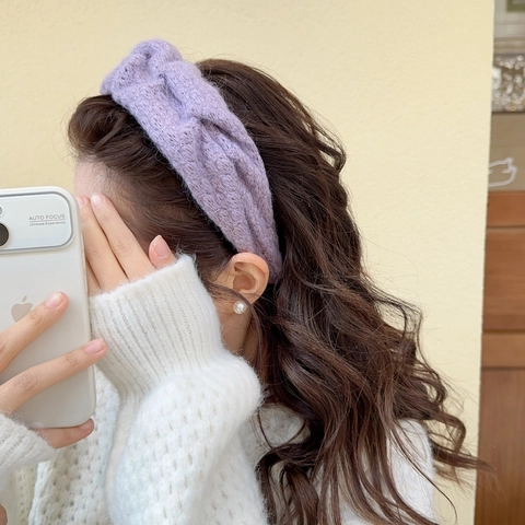 Women Knitted Headband Chunky Yarn Hair Band Wide Edge Twisted Knot Autumn Winter Warm Fluffy Sweet Hair Hoop