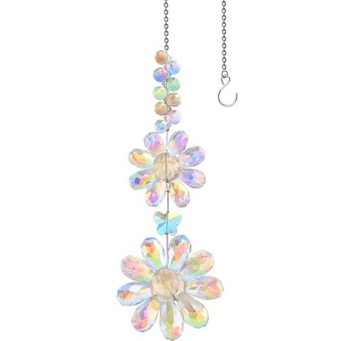 Crystal Flower Suncatcher Rainbow Maker Hanging Ornament Faceted Glass Prisms Butterfly Metal Chain Window Garden Decor
