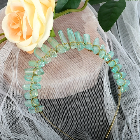 Cerchietto Per Capelli Corona Tiara In Pietra Di Cristallo Grezza Fatto A Mano Filo Avvolto Punta Di Quarzo Naturale Boho Sposa
