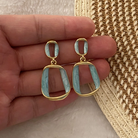 Geometric Stainless Steel Drop Earrings With Enamel Marble Texture Elegant Fashion Jewelry For Women