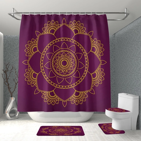 Waterproof Polyester Shower Curtain And Anti Slip Flannel Bathroom Mats Toilet Cover Mandala Bohemian Holiday Home Decor
