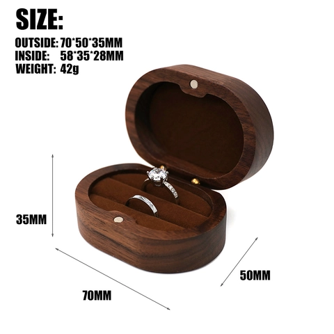 Walnut Wood Oval Jewelry Box Portable Ring Earring Storage Case Retro Wooden Wedding Ring Box Organizer For Women
