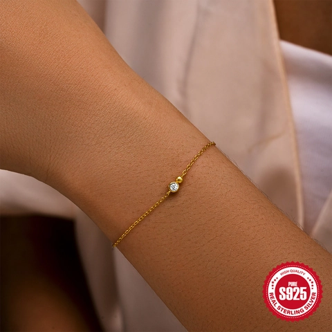 Minimalist Bracelet With 925 Sterling Silver Zircon And Round Gold Ball Adjustable Chain For Women Jewelry