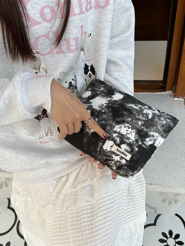 Trousse De Toilette En Toile Tie-Dye Pochette De Maquillage Portable Rangement Voyage Sac À Main Pour Femmes