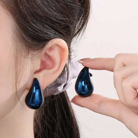 Stainless Steel Teardrop Necklace And Earrings Polished Bean Waterdrop Croissant Minimalist Elegant Jewelry For Women