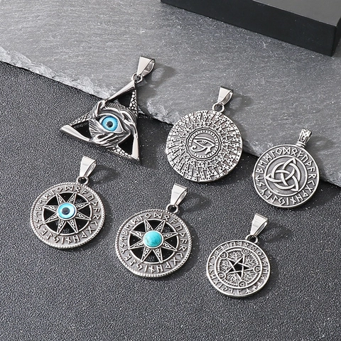 Collar Colgante Ojo Turco Vikingo Acero Inoxidable Retro Nórdico Runa Estrella Turquesa Punk Gótico Joyería Para Hombre