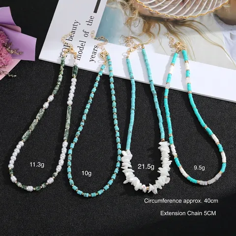 Bohemian Handmade Beaded Necklace Natural Stone Gemstone Alloy Fashion Collarbone Chain For Women