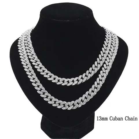 Hip Hop Iced Out Cuban Link Chain Necklace Full Rhinestone Zinc Alloy Punk Streetwear Jewelry For Men And Women