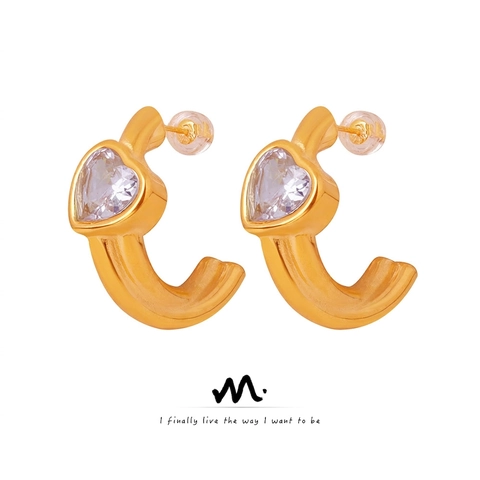 Titanium Steel Heart Zirconia Stud Earrings For Women Gold Plated Minimalist Geometric Hoop Earrings Fashion Jewelry Gift