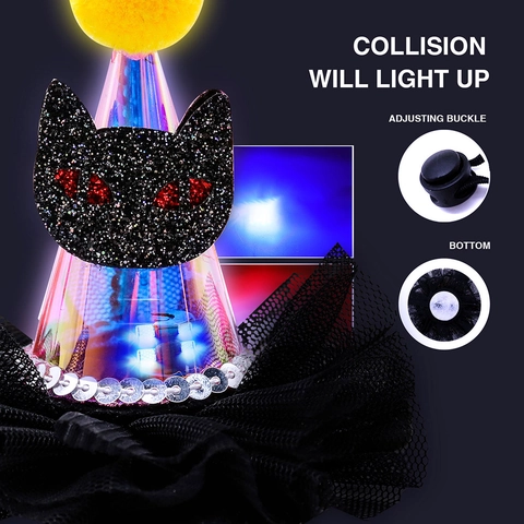 Sombrero De Halloween Para Mascotas LED Brillante Ajustable Malla Lentejuelas Calabaza Murciélago Fantasma Gato Cosplay Fiesta Perros Gatos
