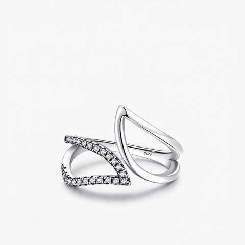 925 Sterling Silber Blatt Offener Ring Verstellbar Zirkonia Asymmetrisch Schmuck Damen Mode Vintage
