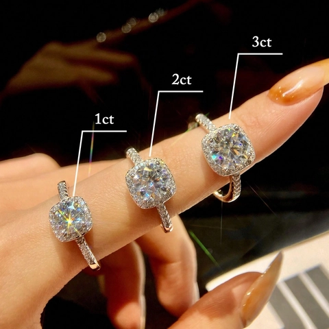 925 Sterling Silver Moissanite Ring Square Halo Sugar Cube Style Fashion Jewelry For Women Sparkling Elegant