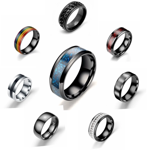 Men's Stainless Steel Titanium Ring Fashion Celtic Dragon Pattern Spinner Chain Rings Punk Wedding Band Jewelry For Men Unisex