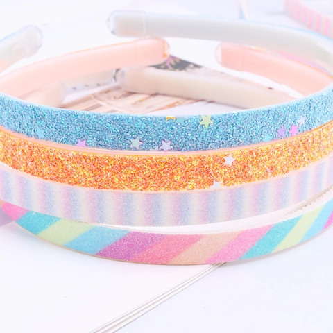 Kids Rainbow Gradient Glitter Star Headband Non Slip Plastic Hair Band Princess Style Cute Hair Accessories For Girls
