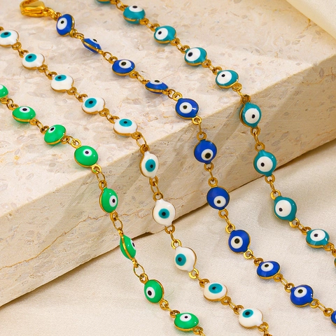 Bracciale Occhio Del Diavolo Acciaio Inossidabile Smalto Nazar Occhio Tondo Perlina Catena Regolabile Gioielli Moda Donna