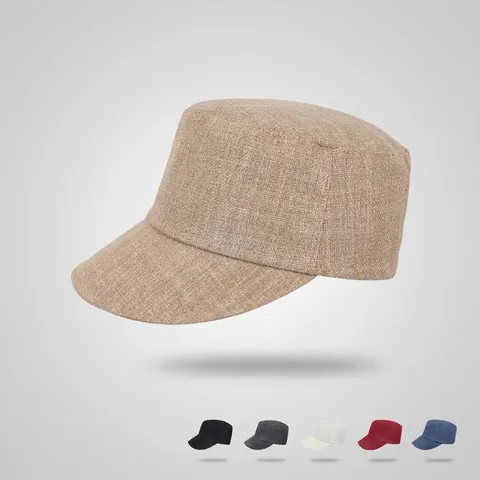 Casquette Cadet Femme Coton Lin Sommet Plat Bord Large Protection Solaire Respirante Réglable Chapeau Décontracté Élégant