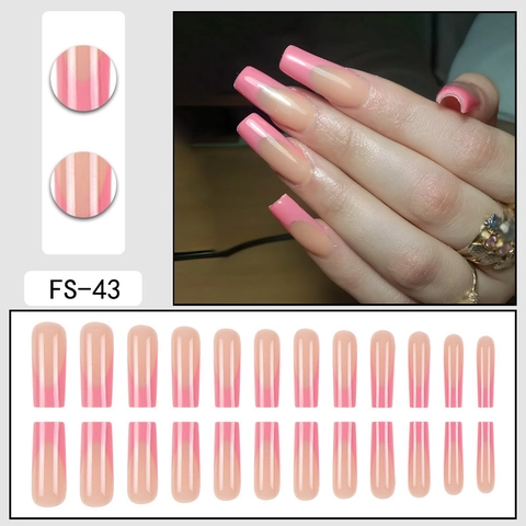 Künstliche Fingernägel Zum Aufkleben Lange Coffin Rosa Französisch Gradient Nude Maniküre