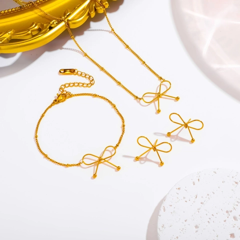 Gioielli Minimalisti in Acciaio Inossidabile con Fiocco per Donna Placcati in Oro Argento Collana Bracciale Orecchini Geometrici Regalo di Moda