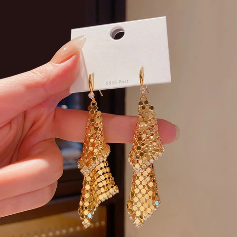 Orecchini Pendenti A Nappa In Rame Placcato Oro 18K Con Perno In Argento Sterling 925 E Zircone Per Donne