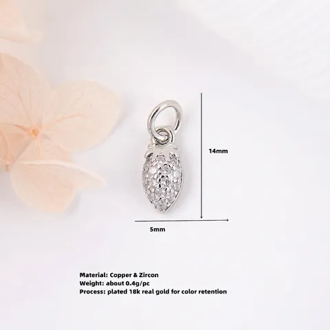 Charme En Forme De Fruit Cuivre Micro Pavé Zircon Fraise Ananas Pendentif Pour Bricolage Boucle Oreille Bracelet