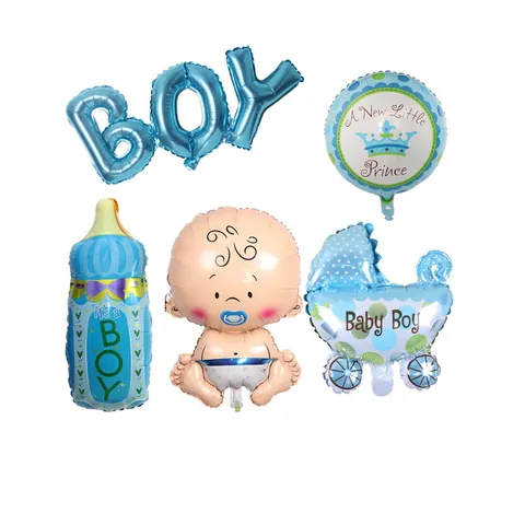 Set di 5 Palloncini in Alluminio per il Compleanno del Bambino Decorazioni per la Festa del 1° Compleanno Bambino Blu Bambina Rosa Con Forme di Passeggino Biberon Articoli per Baby Shower