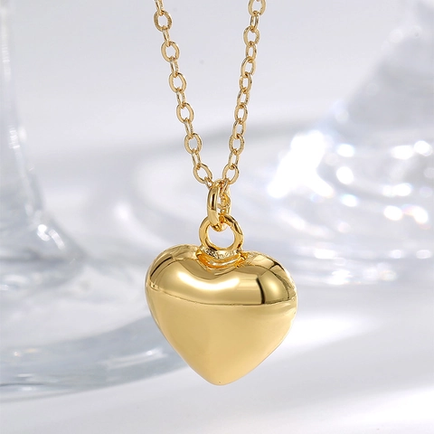 Minimalistische 18K Vergoldete Messing Herz Anhänger Halskette Für Damen Elegante Polierte 3D Liebe Herzform Mode Schmuck Halskette