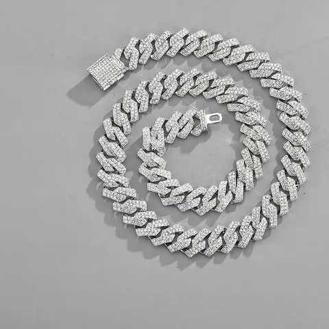 Hip Hop Iced Out Cuban Link Chain Necklace Alloy Rhinestone Miami Style Geometric Heavy Streetwear For Men