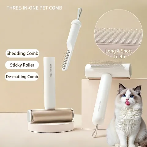 Multifunctional Pet Grooming Comb Stainless Steel Teeth Lint Remover Brush For Cat Dog Hair Deshedding Detangling Tool