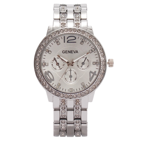 Fashion Women Quartz Watch With Rhinestone Inlaid Metal Strap Elegant Multi Dial Design Analog Display Luxury Wristwatch
