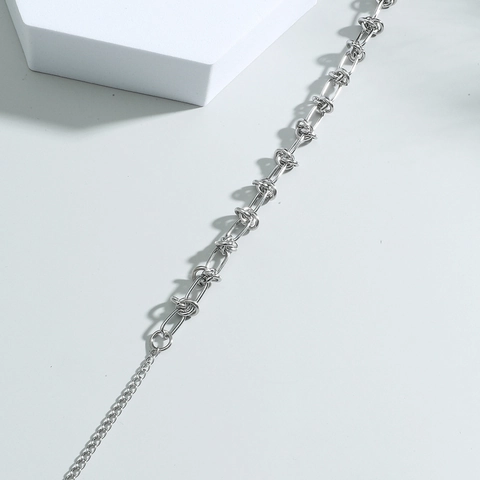 Men Stainless Steel Chain Bracelet Knot Oval Link Minimalist Hip Hop Industrial Style Fashion Adjustable Trendy Jewelry