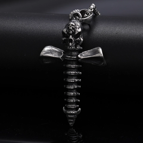 Collana Con Pendente A Croce Con Teschio E Colonna Vertebrale Gotica In Acciaio Inossidabile Gioielli Punk