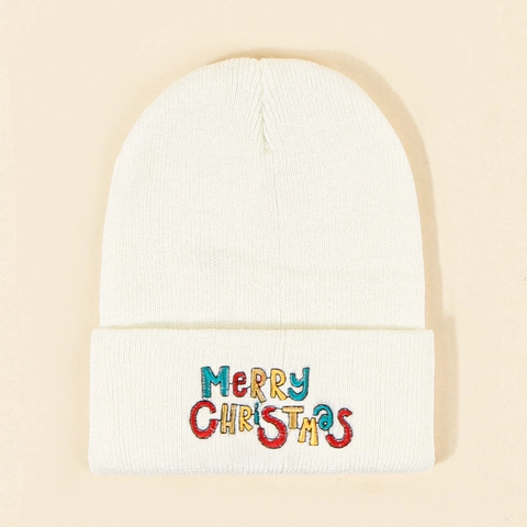 Berretto In Maglia Di Acrilico Caldo Invernale Ricamo Colorato Merry Christmas Risvolto Outdoor Semplice Casual