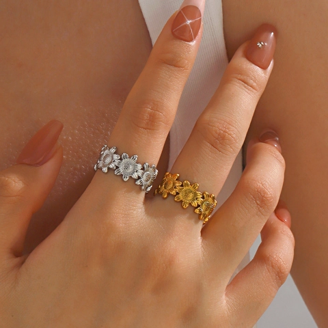 Anello Girasole Margherita Acciaio Inossidabile Regolabile Aperto Gioielli Di Moda Per Donne