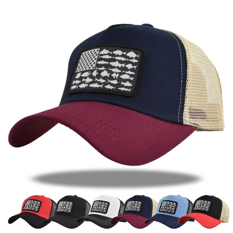 Amerikaanse Vlag Vis Silhouet Patch Trucker Pet Voor Heren Dames Mesh Ademend Verstelbaar Vissen Honkbalpet Outdoor Sport