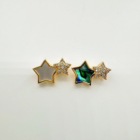 Dijes Colgantes DIY Cobre Chapado En Oro Concha Natural Abulón Incrustación Ovalado Irregular Estrella Circón Joyería