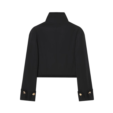 Americana Corta Para Mujer Chaqueta Con Cuello Alto Botones Dorados Doble Botonadura Poliéster Vintage Francés Elegante