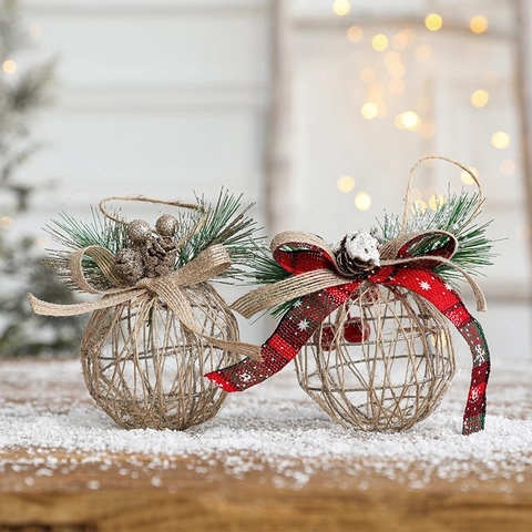 Palla Di Natale Addobbi Appesi Arte In Ferro Cavo Con Fiocco Di Iuta Pigna Ago Di Pino Per Decorazione Albero Di Natale Rustico